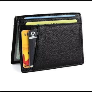 Classic Black Leather Card Holder Wallet - Minimalist Women’s Wallet